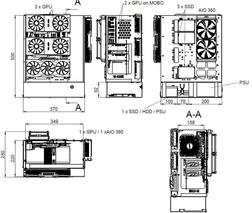 Customowa Obudowa 4-6xGPU ATX / Otwarta / Test bench / AI / crypto