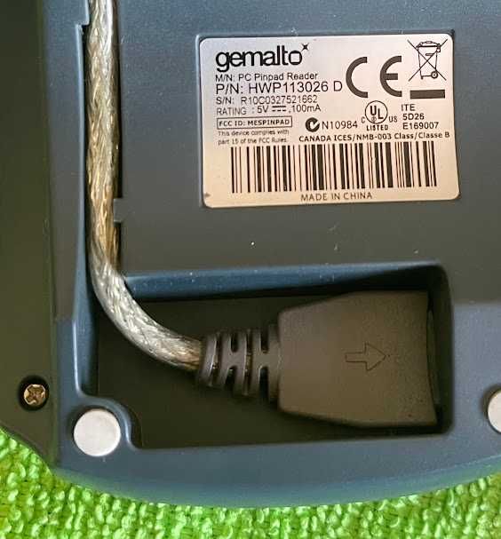 Leitor de Cartões Smart Card Gemalto PC Pinpad Reader HWP113026 D (USB)