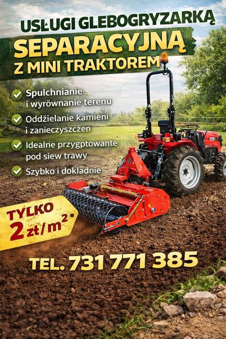 Usługi glebogryzarką separacyjną z mini traktorem