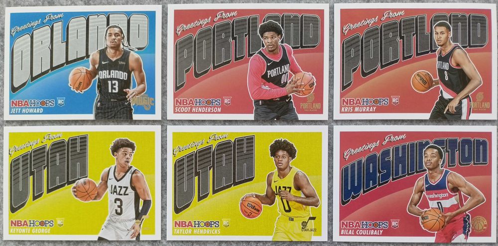 15 kart NBA 2023-24 Hoops Rookie Greetings Thompson George Jaquez