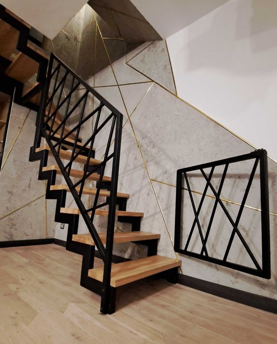 Schody zabiegowe stal drewno balustrada loft dolnośląskie