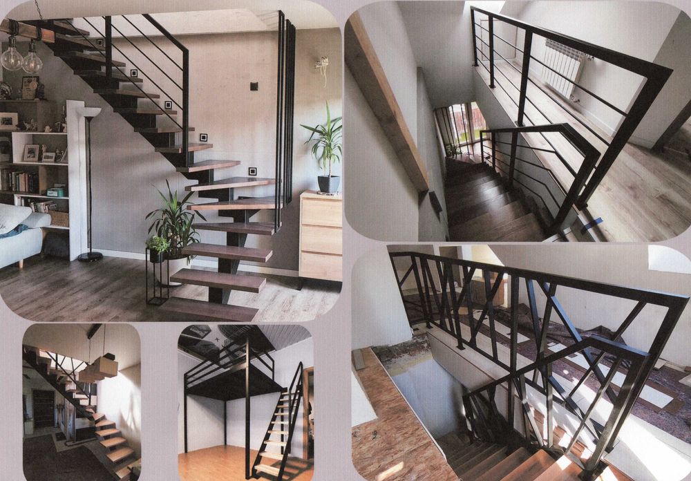 Schody stalowe drewniane loft balustrada antresola barierka poręcz