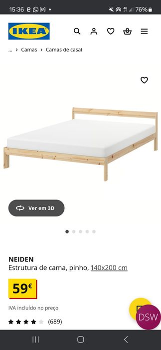 Cama Caxal NEIDEN
Estrutura de cama, pinho, 140x200 cm