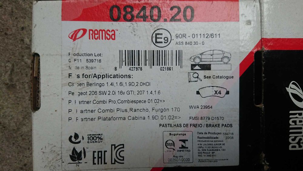 Тормозные колодки задние Remsa 0840.20