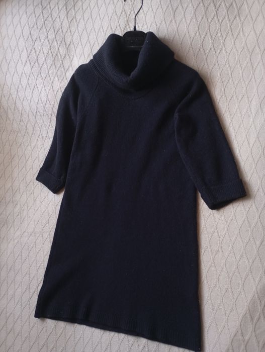 MASSIMO DUTTI S Wool Cachemire Blend granatowa sukienka 95% wełna