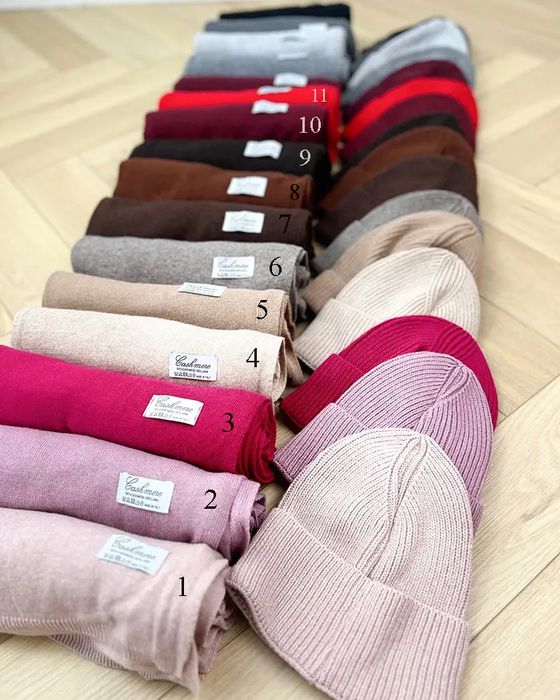 Zestaw 50%Kaszmir 50%Wełna Szalik+Czapka Kaszmirowy Cashmere Oryginał
