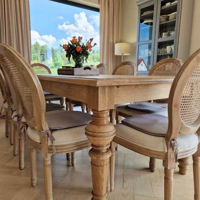 Rozkładany stół dębowy lity dąb, model Kanclerz nogi toczone rozkł