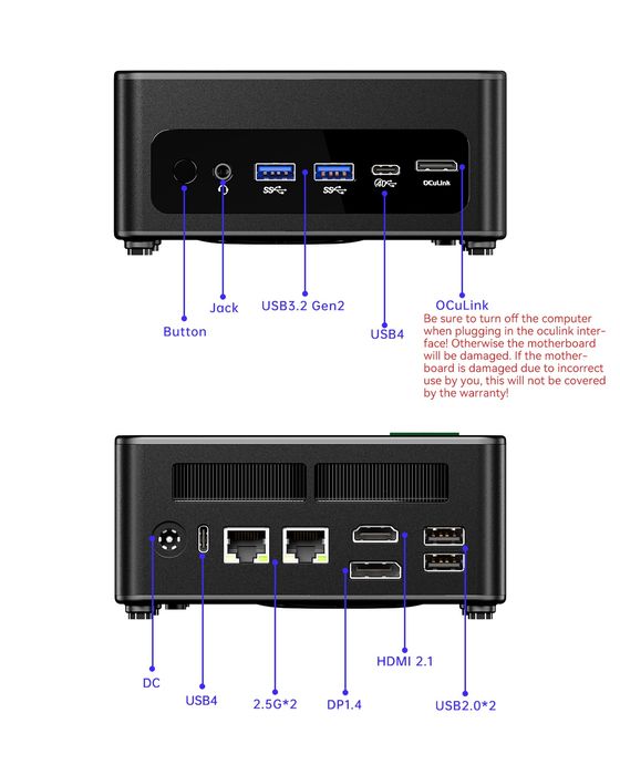 Мини ПК Aoostar GEM12+ PRO OCuLink, AMD Ryzen 7 PRO 8845HS