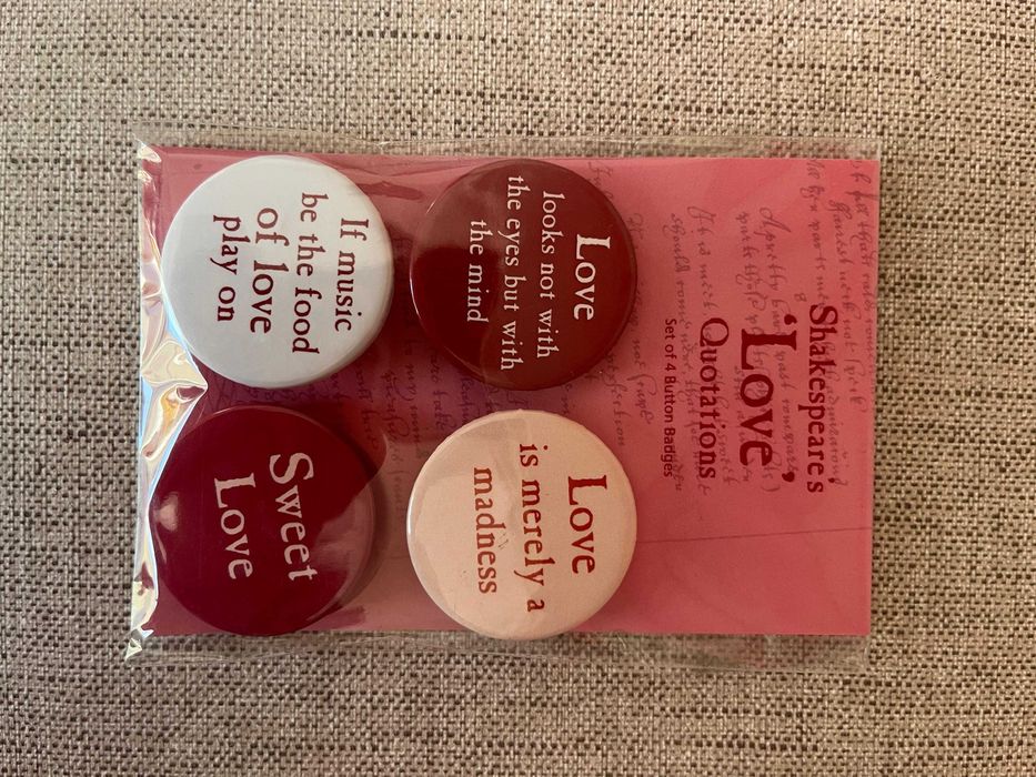Set of 4 Badges Featuring Shakespeare's Love Quotes