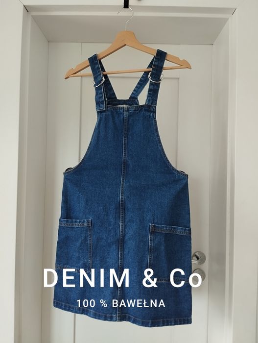 Ogrodniczki dżinsowa mini sukienka rozm S