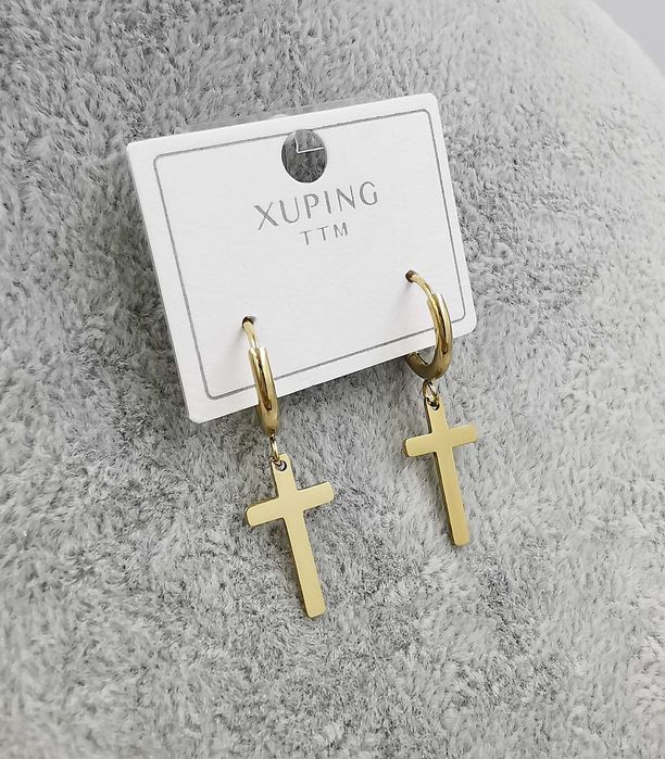 Kolczyki złota stal chirurgiczna krzyżyk na kółku