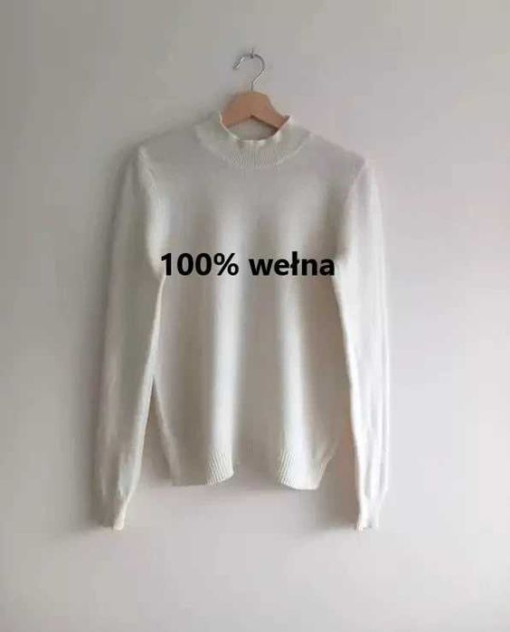 Wełniany sweter kremowy ecru merino wool basic M 38