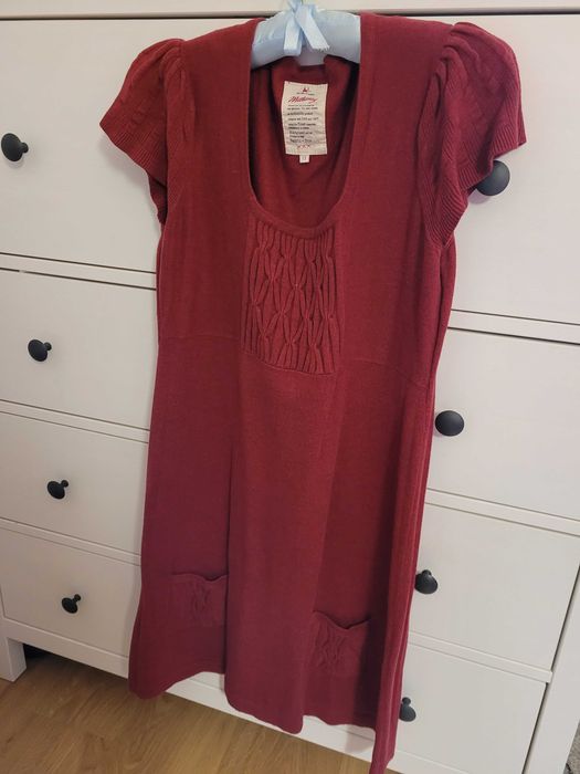 Tunika/sukienka sweterkowa bufki, bawełna/merino bordo 38/40