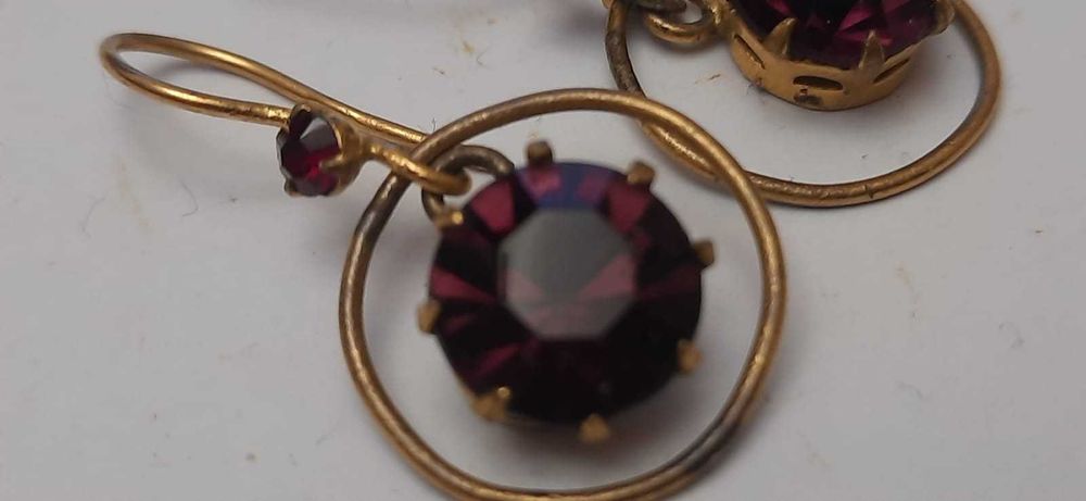старинные ретро женские серьги желтый метал камни под рубины