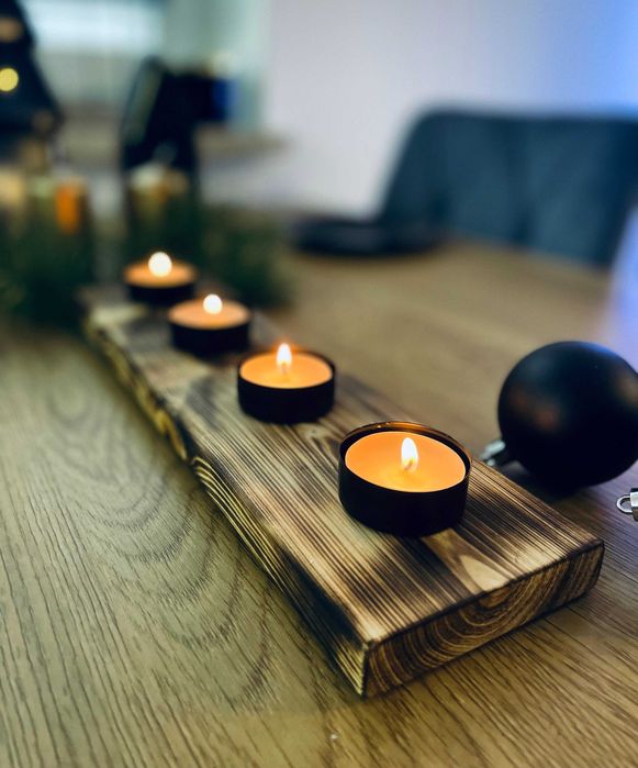 Piękny świecznik tealight loft naturalne drewno i metal świąteczny