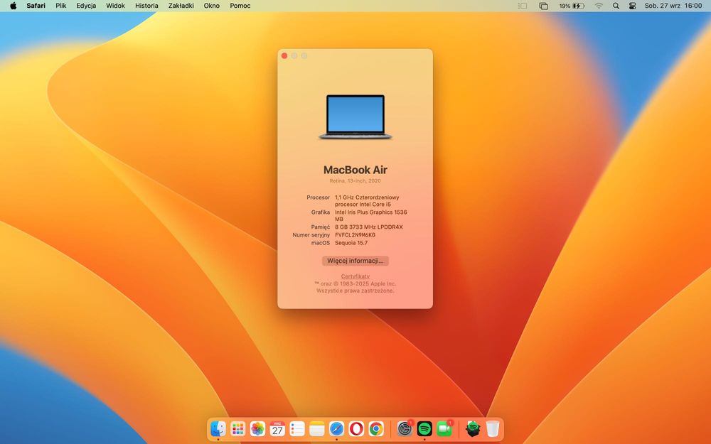 MacBook Air 13” 2020 i5 / 8GB / 512GB + pokrowiec Thule / stan bardzo dobry