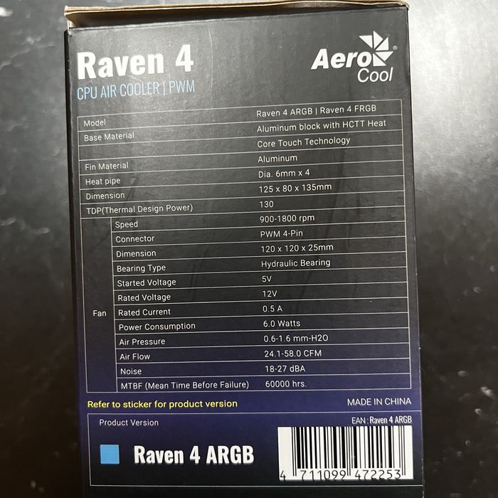 Cooler CPU Raven 4 – Air Cooler – Excelente estado