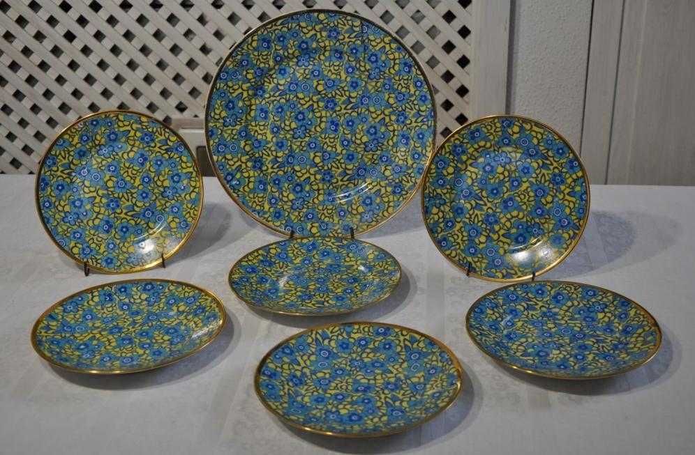 Stary porcelanowy zestaw deserowy, Ćmielów, Art-Deco