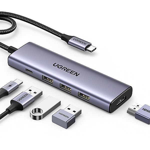 Wielofunkcyjny HUB 5w1 USB-C - HDMI 1.4 / 3 x USB-A / USB-C PD 100W Ug