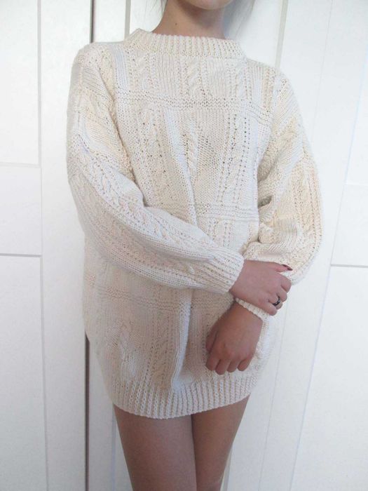 Handame ręcznie robiony sweter beżowy wełna? S M L XL uniwersalny