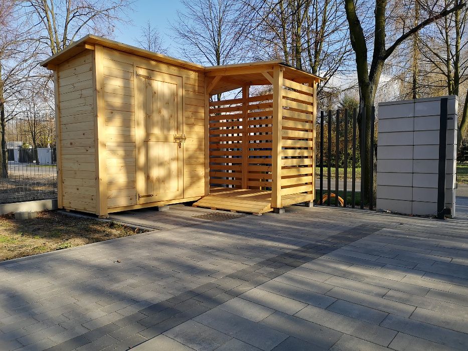 Rogowy domek narzędziowy 2,5 x 1,1m z drewutnią 2,5 x 1,1m