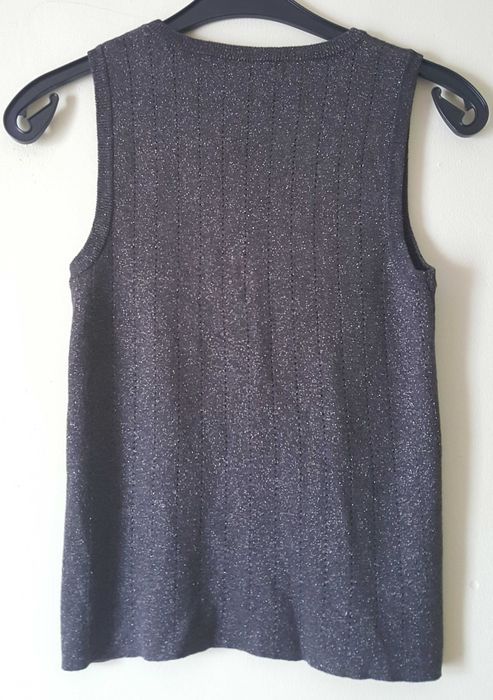 Błyszczący dzianinowy top bez rękawów Primark M 38 / S 36 Srebrna nić Lurex casual chic