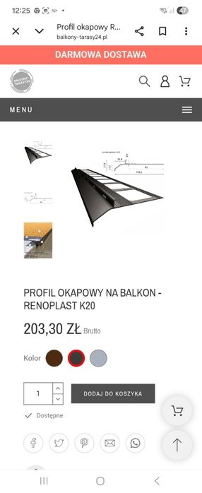 Profil okapowy na balkon/taras
