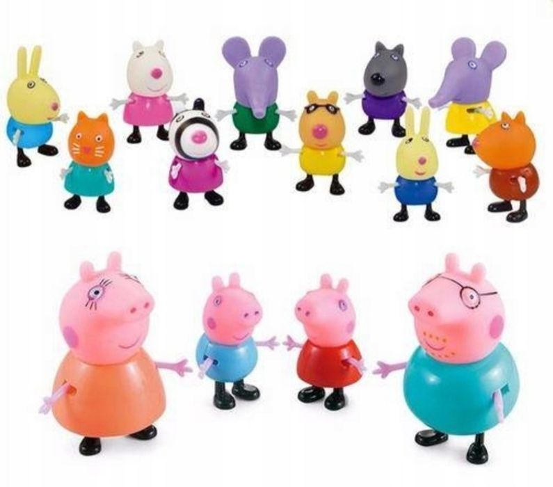 Duży zestaw 14 figurek gumowe ruchome Świnka Peppa Mama Tata George