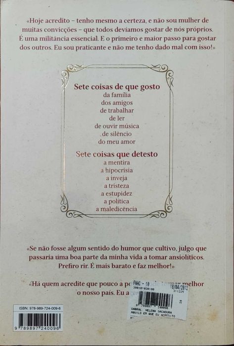 Livro "AQUILO EM QUE EU ACREDITO" de Helena Sacadura Cabral