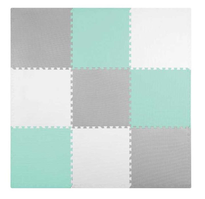 Mata piankowa puzzle 180x180cm 9 szt. szaro miętowa