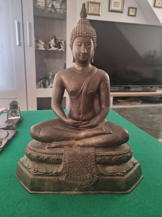 Sztuka etniczna Azja/Tajlandia Budda odlew w brązie