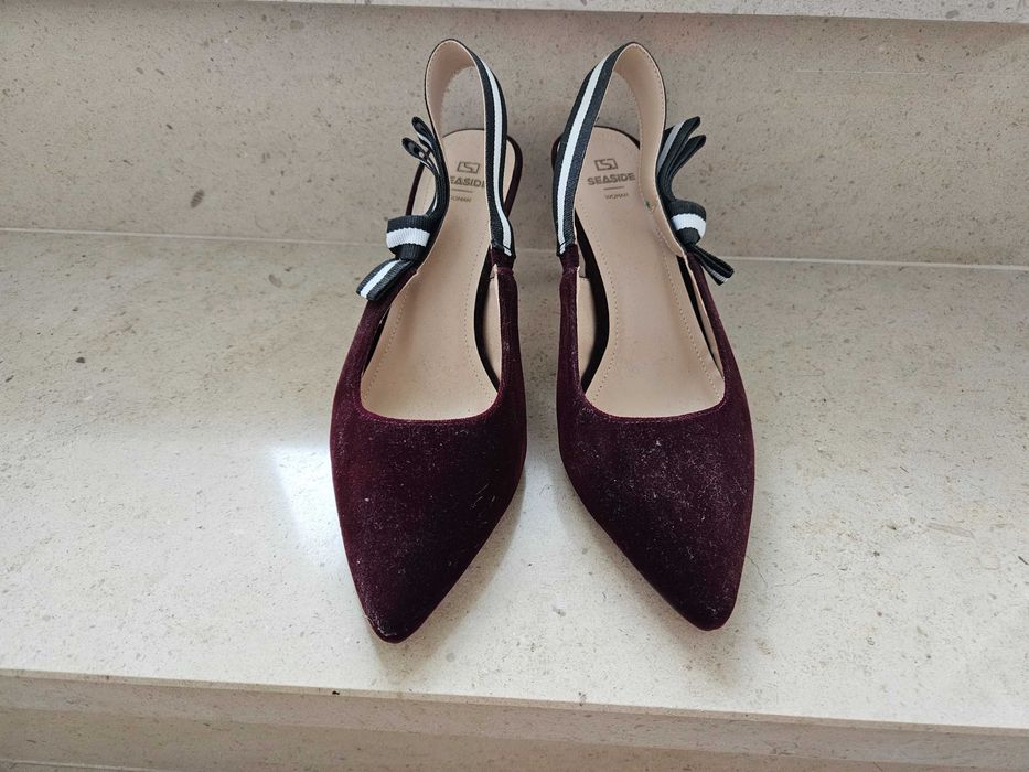 Sapato salto elegante aberto atrás, cor : bordeaux
