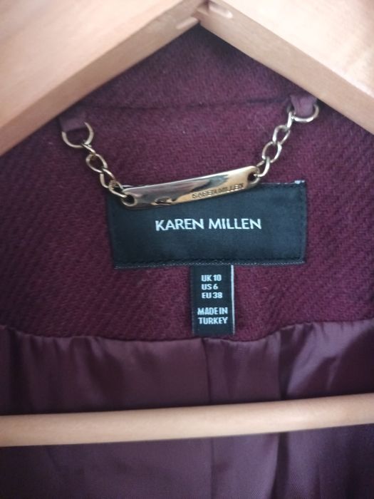 Karen Millen, welna, plaszcz, burgund