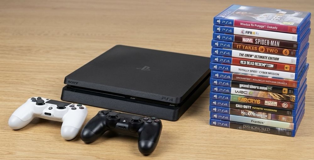 Zestaw Playstation 4 Slim 1TB – 15 gier + 2 pady DualShock 4 | Rynkowa wartosść: 1 000 zl+