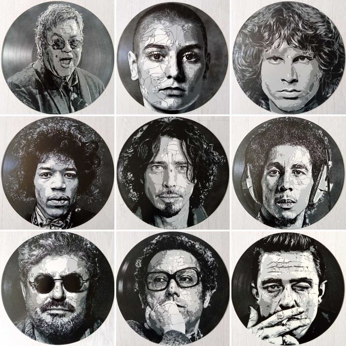 Keanu Reeves John Wick pintura original em disco de vinil