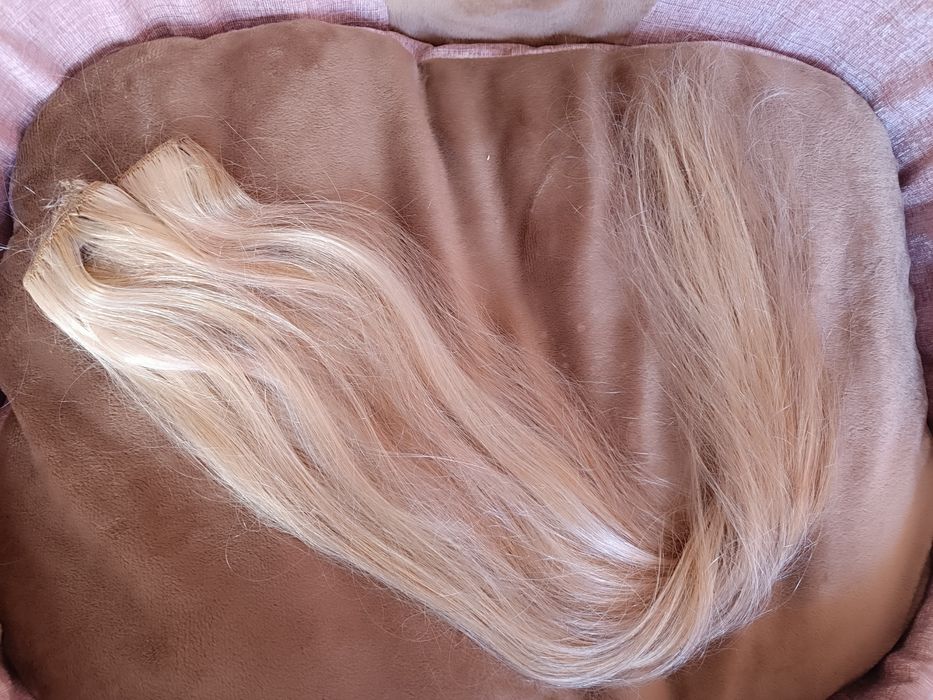 Натуральные волосы треси волосся на заколках Блонд
