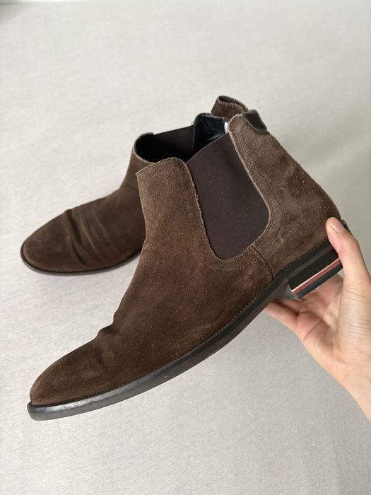Brązowe botki męskie Tommy Hilfiger skórzane zamszowe