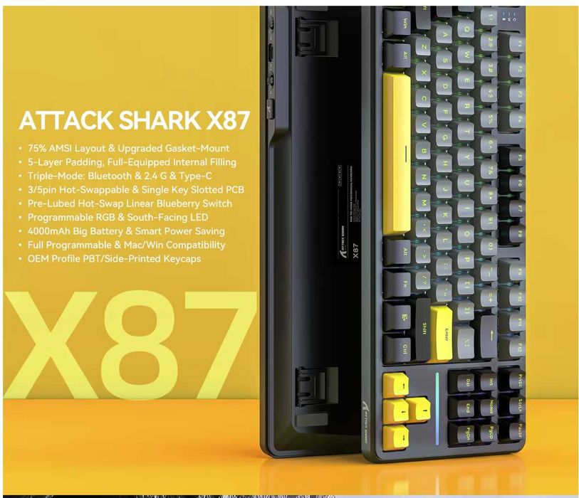 Klawiatura bezprzewodowa gamingowa Attack Shark X87