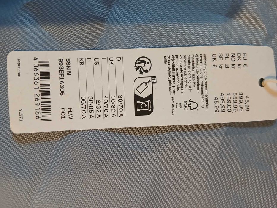 Góra od stroju kąpielowego bikini Esprit 36/70A czarny