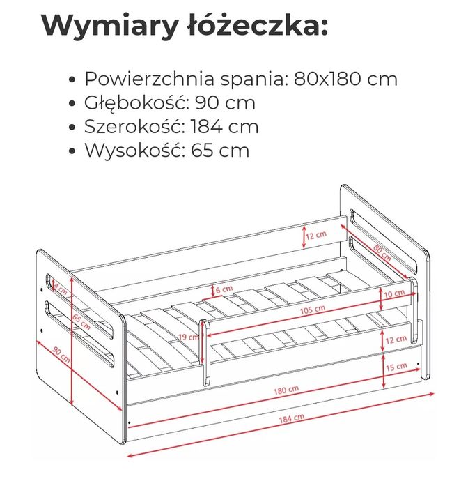 Łóżko dziecięce z szufladą i materacem