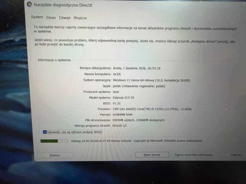 777/ Acer Extansa EX215-55  512GB SSD 16gb ram i5