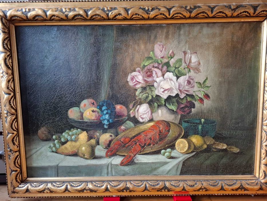 Obraz olejny martwa natura z homarem