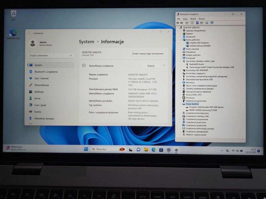 Dell latitude 5521  i7-11850H/32GB/512SSD/FHD/Nvidia MX 450/Bat.Good/