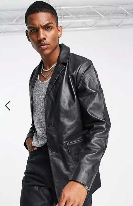 Czarna skórzana kurtka Asos o fasonie marynarki - XL