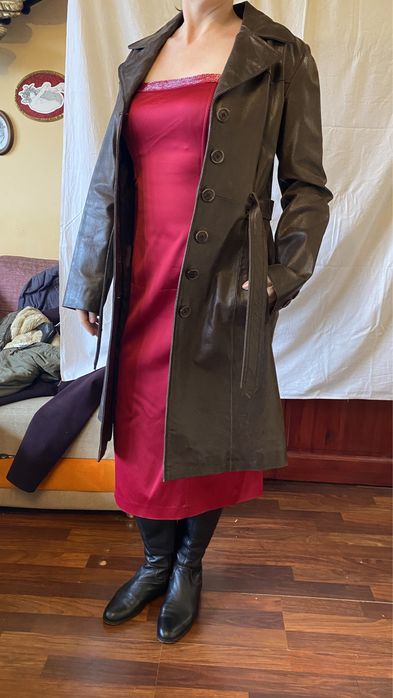 Płaszcz damski skóra naturalna r.36 stan idealny, ciemnobrązowy