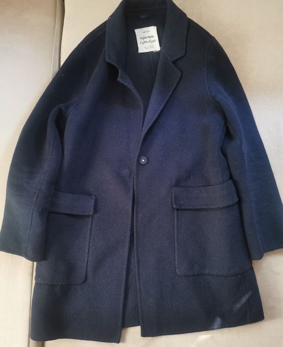 ZARA granatowy płaszcz z wełny oversize