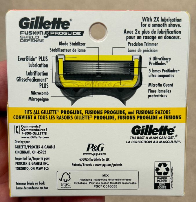 Оригинал 100% США Gillette  PROSHIELD,CHILL 4шт лезвия картриджи Лосон