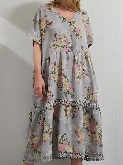 Льняное ярусное платье миди оверсайз Francesca Bettini лён