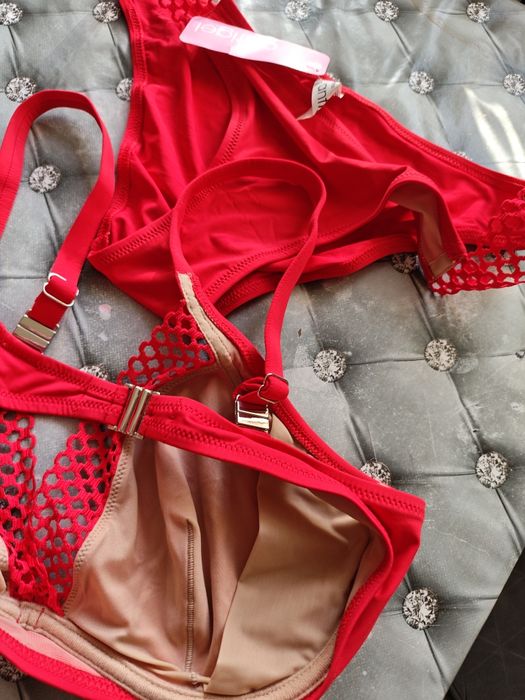 Kostium strój kąpielowy czerwony siatka r.L, 40 nowy