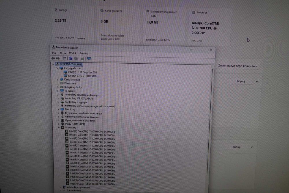 Komputer stacjonarny i7-10700 32GB 512 SSD + 2TB HDD RTX 3070 8GB GW